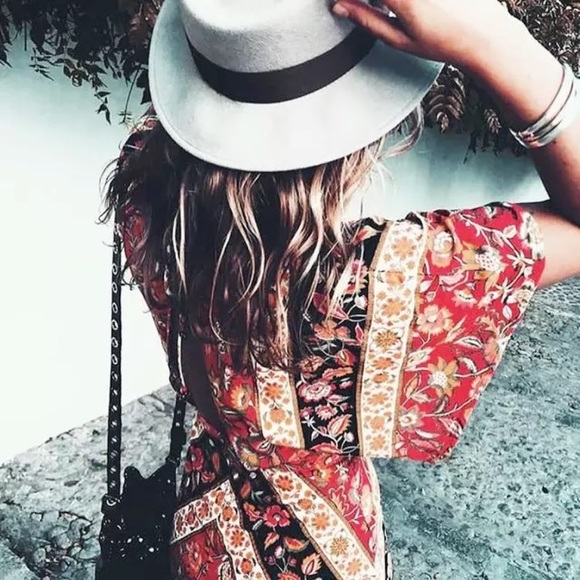 SOLD OUT Red Bohemian Floral Open Back Kimono Maxi Dress - Picture 2 of 5